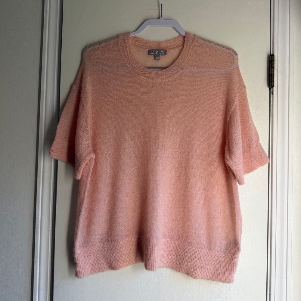 J.Crew Womens Alpaca Wool Blend Short Sleeve Crewneck Sweater Peach Large